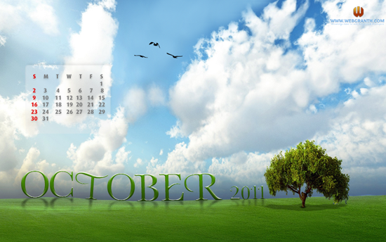 Green October Desktop calendar wallpaper October 2011