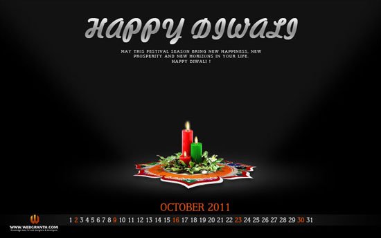 Happy Diwali Desktop calendar wallpaper October 2011