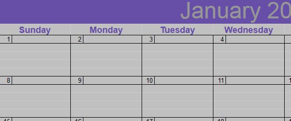 Monthly Calendar 2012