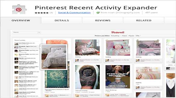 Recent activity expander Pinterest too