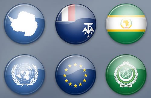 18 World Flags Icons of Antartica & International Organizations