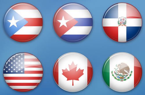 36 World Flags Icons of Caribbean, Central & North America